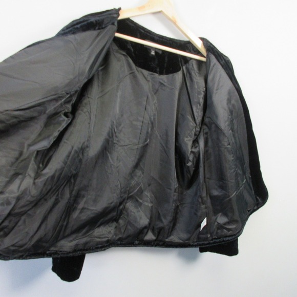 Talbots Quilted Velvet Blazer Jacket Women 2X Black Velour Ruffle Trim 680 - Picture 6 of 9